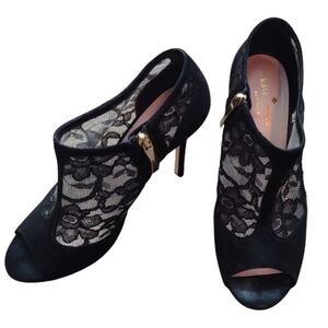 KATE SPADE New York Damask Black Lace Heels Peep Toe Size 8